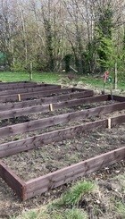 Farm area with newly built raised beds