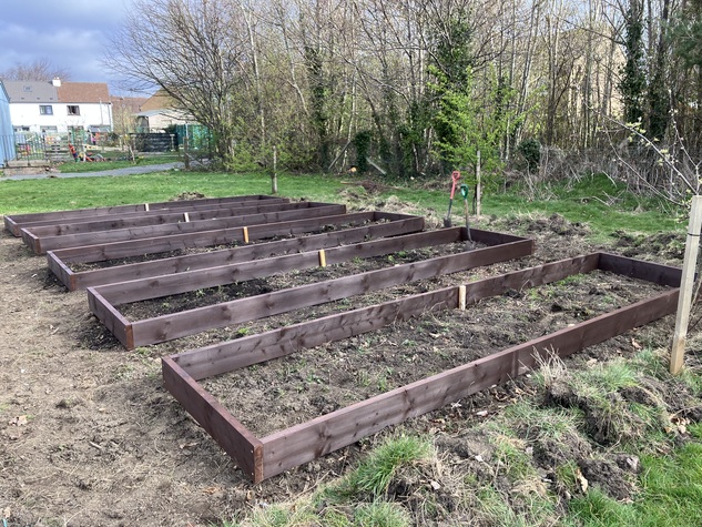 Farm area with newly built raised beds