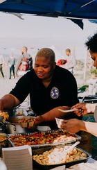 Community harvest meal at Lauriston Farm, in 2022